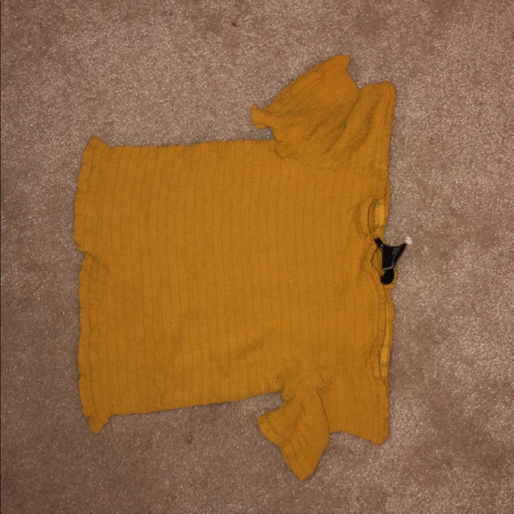 yellow off the shoulder crop top